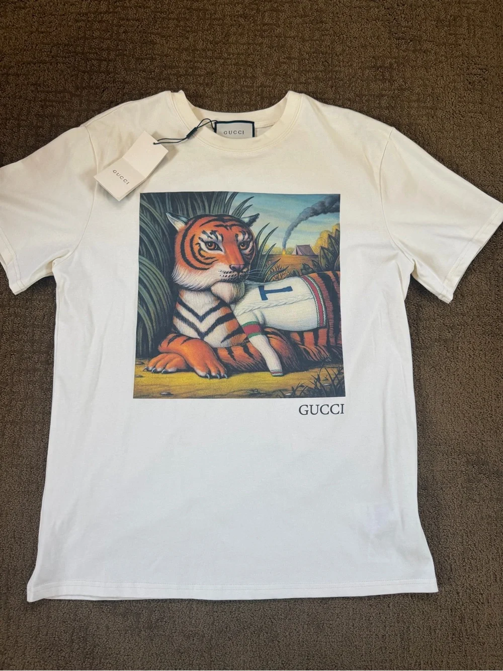 Gucci White Crewneck T-Shirt with Tiger Print Limited Edition